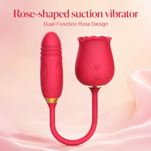 10-Inch Rose-Shaped Dual-Ended Telescopic Vibrator with Suction Function – Features G-Spot & Clitoral/Nipple Suction, Thrusting, and Dual Vibration (Adult Sex Toy)